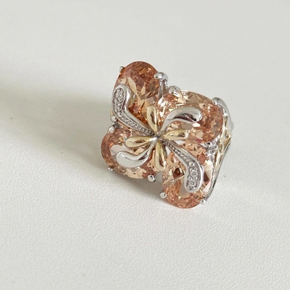 SETA 925 Sterling Silver Huge Clear & Orange CZ Chunky Statement Ring Size 11 - Picture 3 of 15